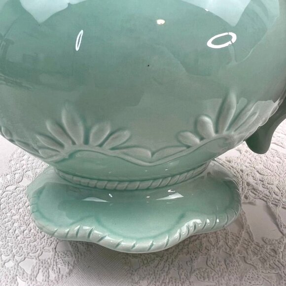 2004 Teapot With Lid Turquoise Ceramic Embossed Floral "A Special Place" Cottage - Picture 4 of 13